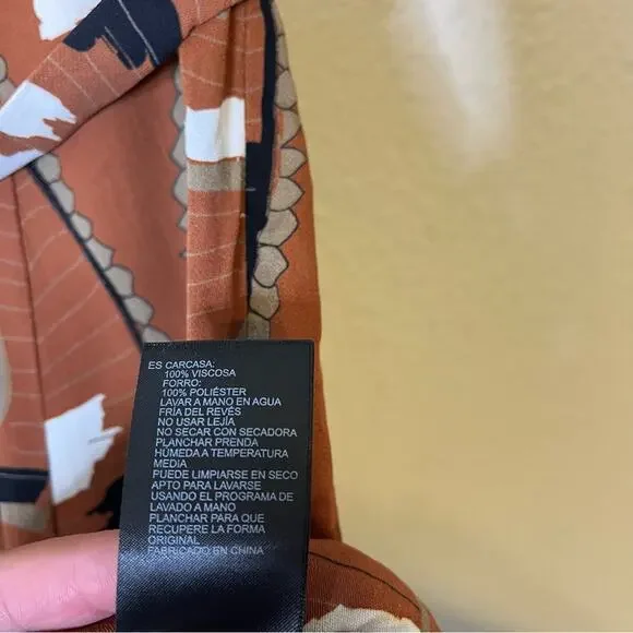 REISS Abigail Tie-Waist Rust Brown Abstract Print A-Line Skirt Tan Womens Size 0 - Picture 10 of 11